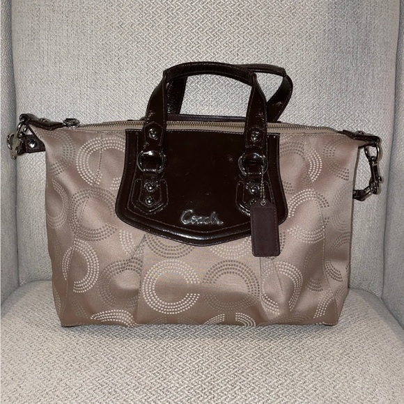 Coach Ashley Signature Dotted Op Art Tan/Brown Satchel Handbag F20027 - Picture 1 of 10